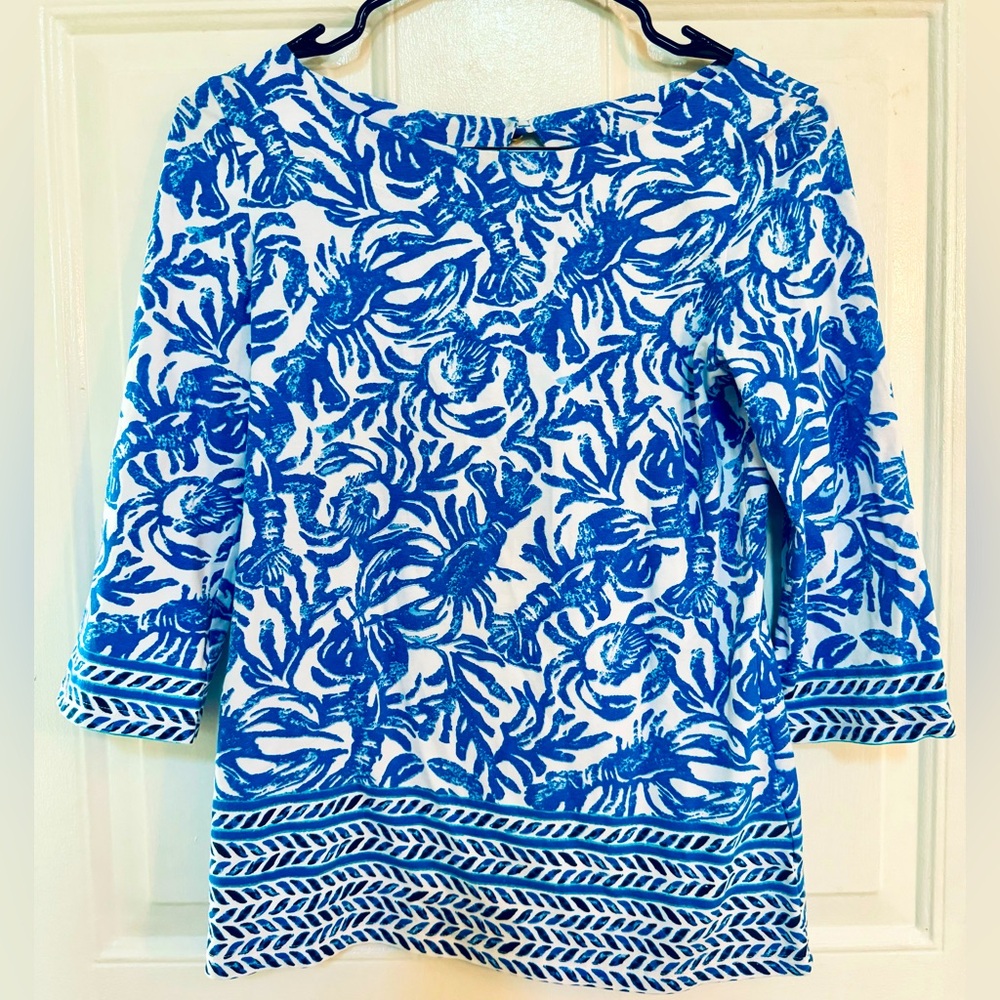 Lilly Pulitzer Blue Paisley Top 3/4 sleeves XS